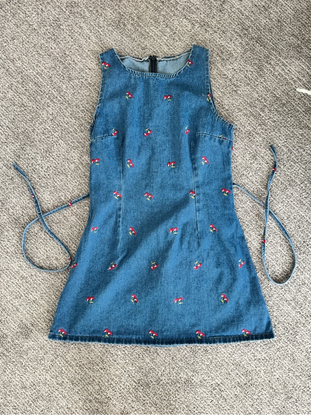 Denim Cherry Embroidered Casual Dress